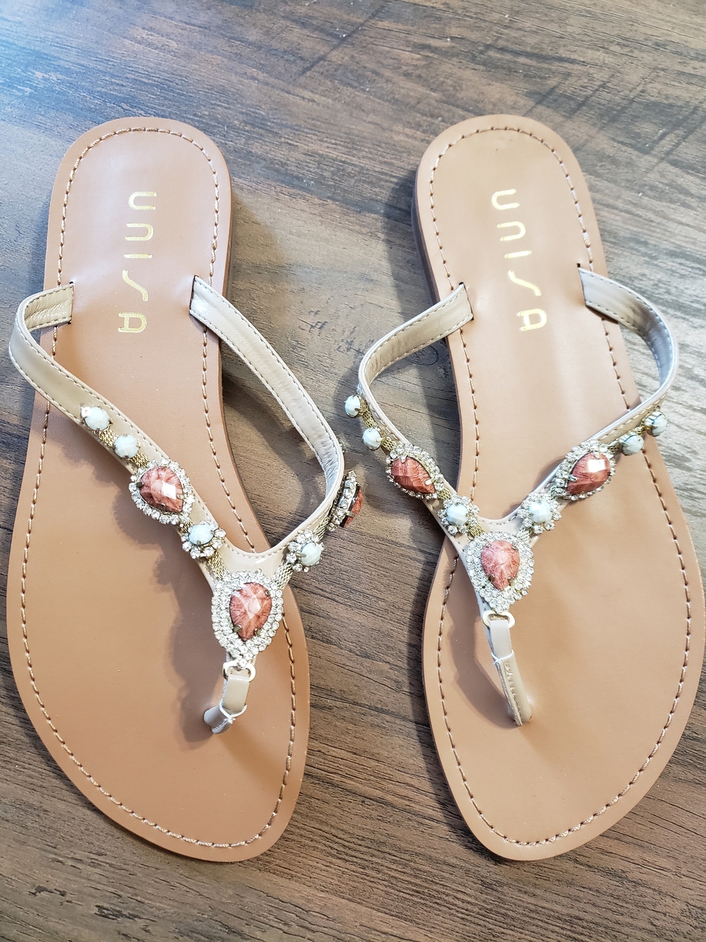 Unisa Tan Sandal with Pink Crystal Embellishments